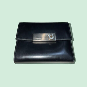 Salvatore Ferragamo  Black Patent Leather Bifold Wallet.
